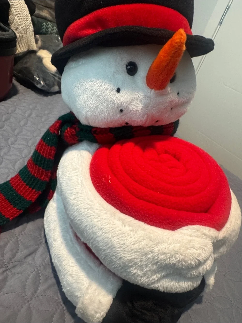 Festive Snowman Plush with Red Holiday Throw